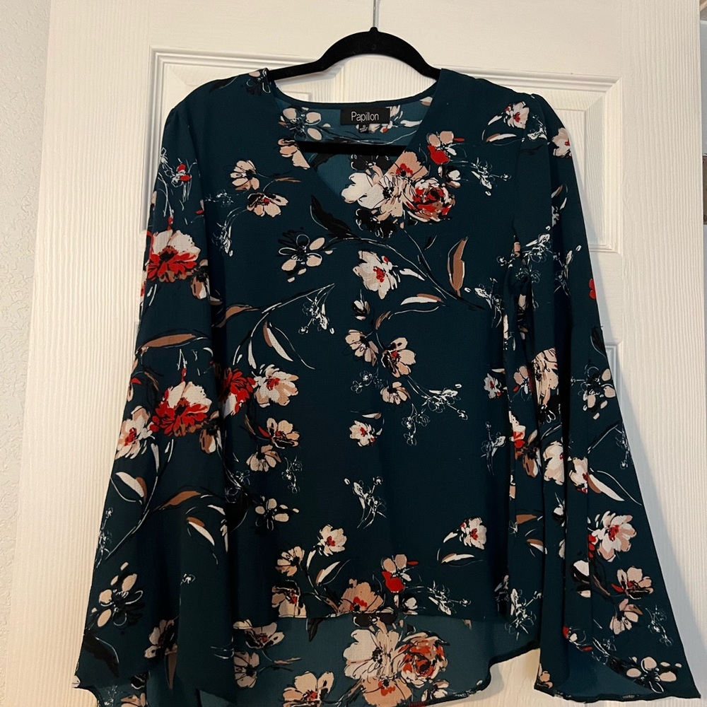 Posion Women's Floral Blouse - Teal and Red